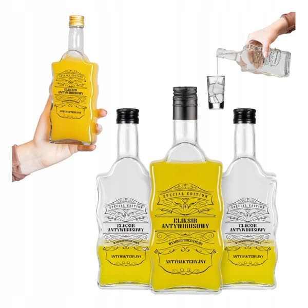 FALA Glasflaska 500 ml Med Tryck ANTIVIRUSELIXIR 0,5L Hembränt