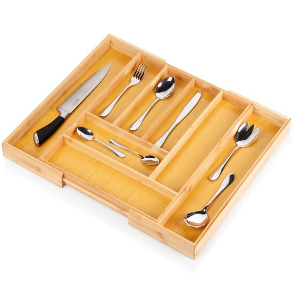 Bambu besticksinsats för utdragbar låda 35,5-54,5 x 45,5 cm
