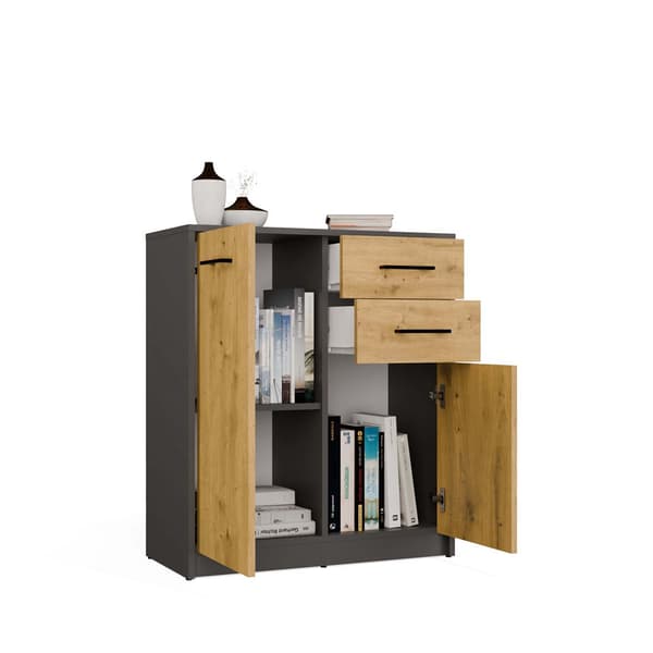SIMPLO 2D2S KOMMODE 74 CM 2 DØRE 2 SKUFFER ANTRACIT ARTISAN OAK