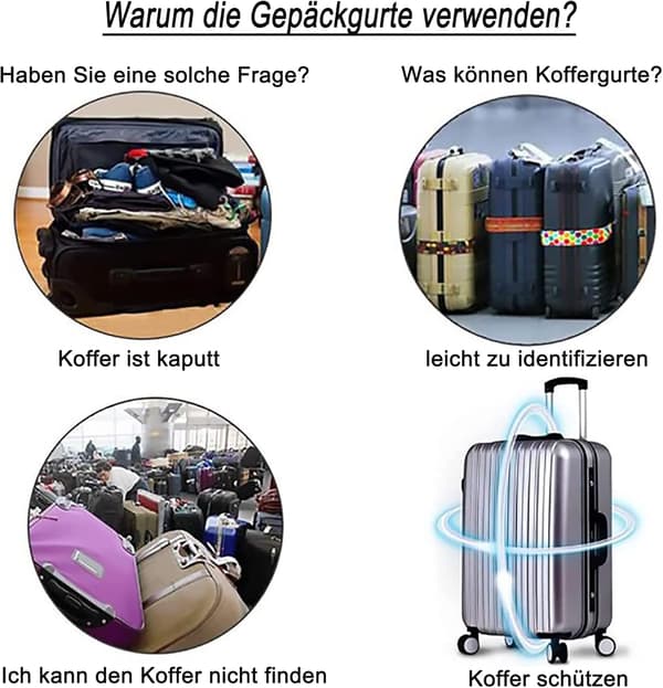 Bagagestropper til kuffert i farver, 4 dele