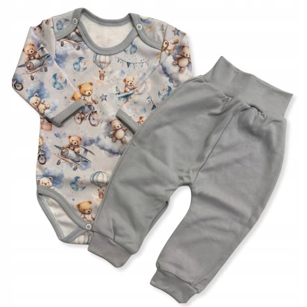 Babysæt til dreng 86 langærmet bodysuit + flyvende bamse shorts
