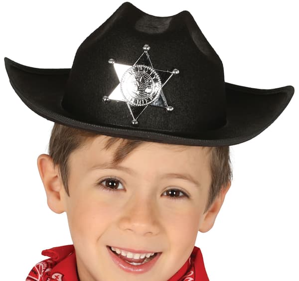 Sort cowboy-sherifhat med stjernemærke