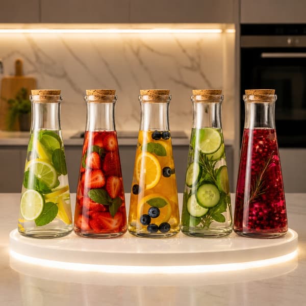 5x Londonkaraff 350ml glasflaskor för juice, alkohol, olja, vatten, present