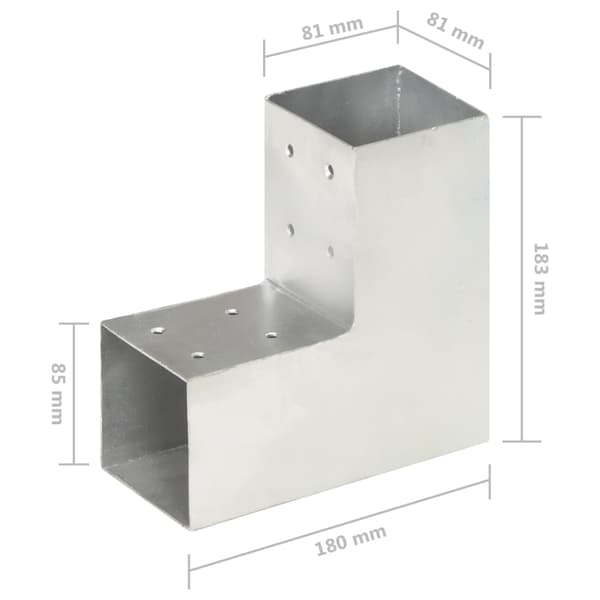 vidaXL L-formad stolpkoppling galvaniserad metall 81x81 mm