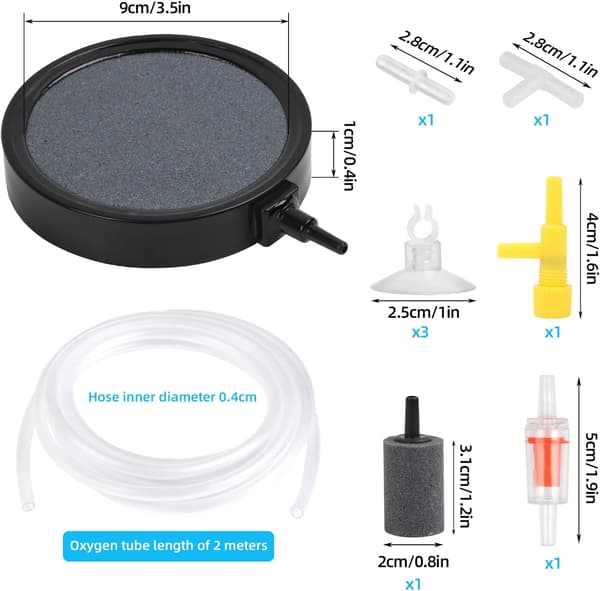 AKVARIUM LUFTSTEN 10CM SET SLANG VENTILER SUGKOPPAR KONTAKTER