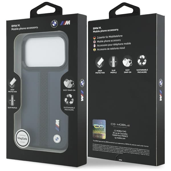 BMW M Perforeret Stribet Logo MagSafe-cover til iPhone 17 Pro Marineblå