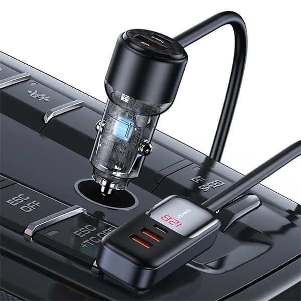 USAMS Biloplader C40 3xUSB+2xUSB-C 165WPD+QC Hurtigopladning sort/sort CC213CC01 (US-CC213)