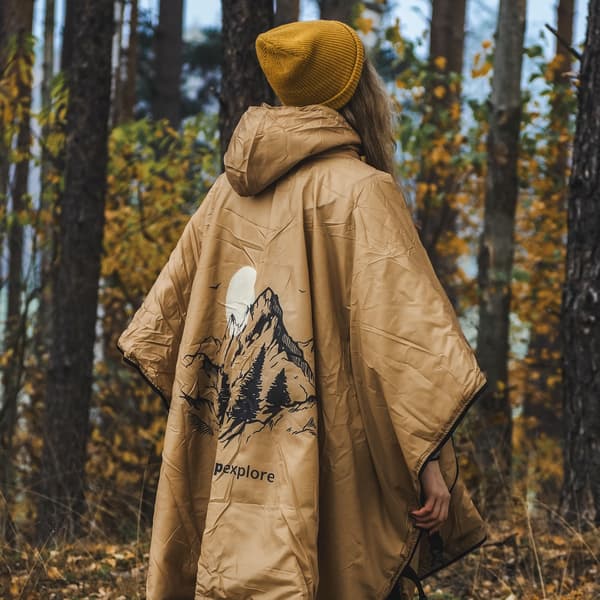 OFFLANDER camping poncho tynd med varmer champagne