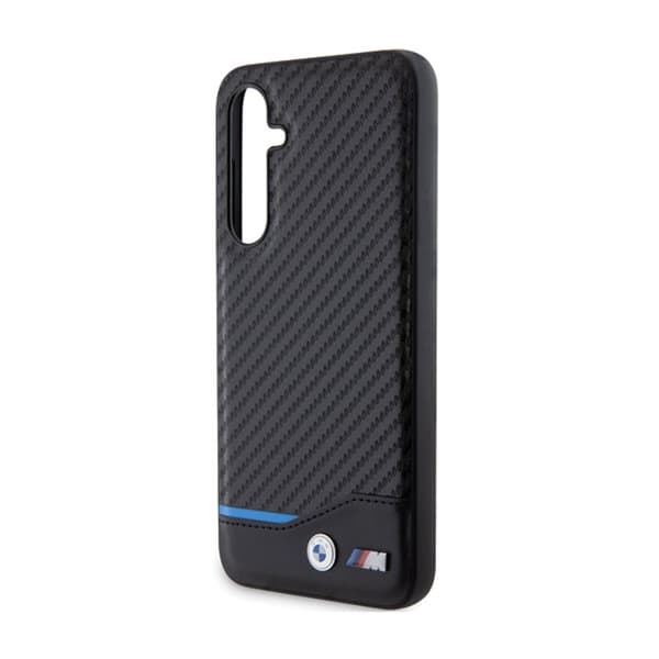 BMW Læder Carbon Blue Line - Samsung Galaxy S23 FE Etui (Sort)