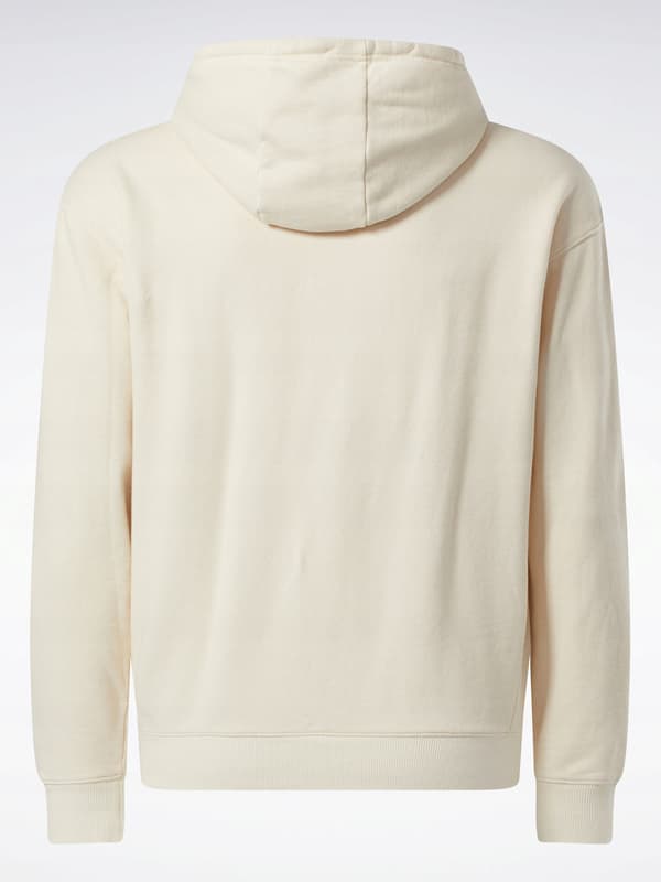 REEBOK HERRE CREME HÆTTET SWEATSHIRT MED GRØN BAGGRUND