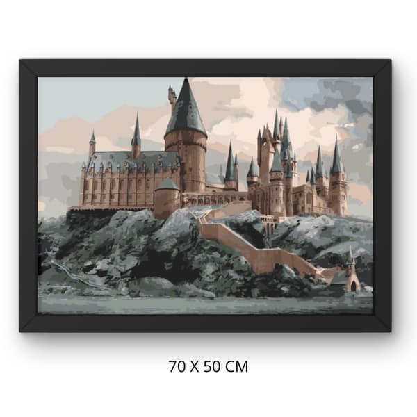 Måla efter nummer-bild med ram Vy över Hogwarts Harry Potter 70x50cm