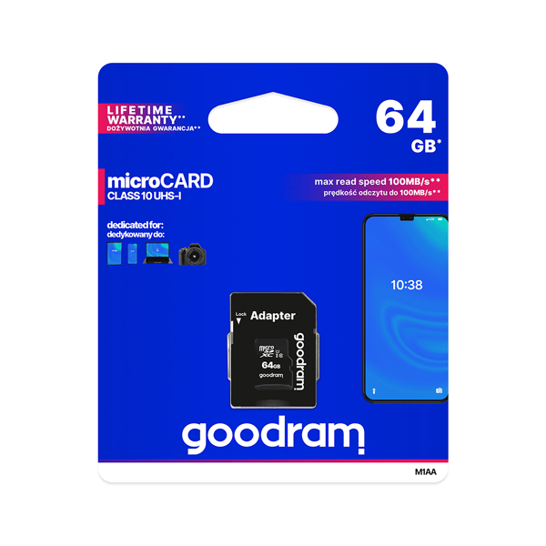 Goodram hukommelseskort microSD 64 GB Class 10 UHS-I SD-adapter