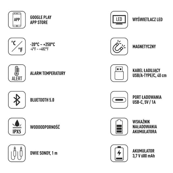 Bluetooth køkkentermometer, 2 sonder