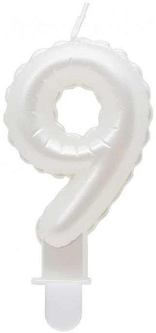 Lys nummer 9 ni perlehvid 7 cm