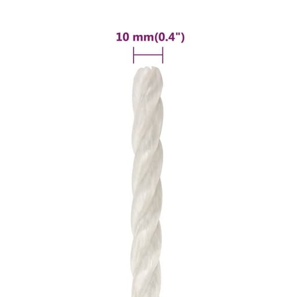 vidaXL Arbetsrep, Vitt, 10 mm, 250 m, Polypropylen