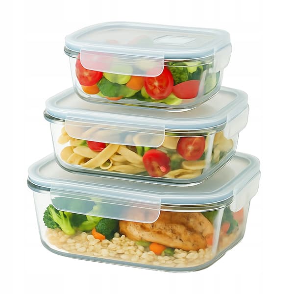 3x GLASMATBEHÅLLARE Set med lufttäta behållare LUNCHBOX