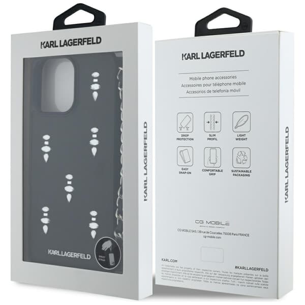 Karl Lagerfeld Saffiano Krystal Etui med Kæde til iPhone 16 Pro Sort