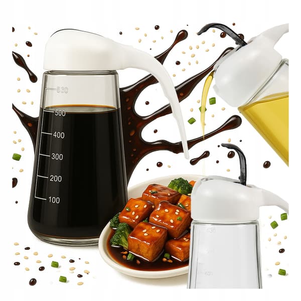 2x 600 ml sauceolieflaske med skala og håndtag olivenoliedispenser