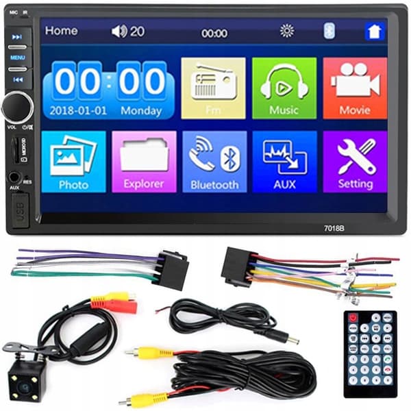 QIKtech Autoradio Bluetooth USB 2DIN 7" Näyttö + PERUUTUSKAMERAsarja