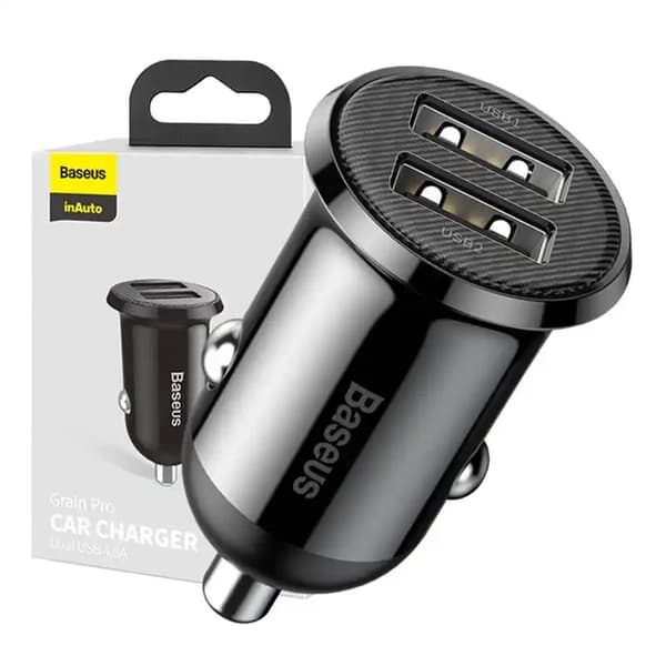 Baseus Grain Pro Autolaturi 2x USB 4.8A (Musta)