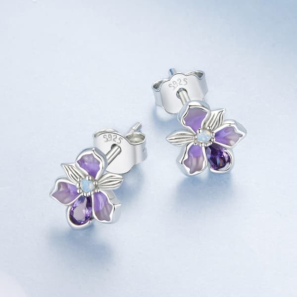 Silverörhängen, lila blommor, irisar, 925 silverörhängen