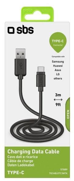 SBS USB-C kabel 3m sort