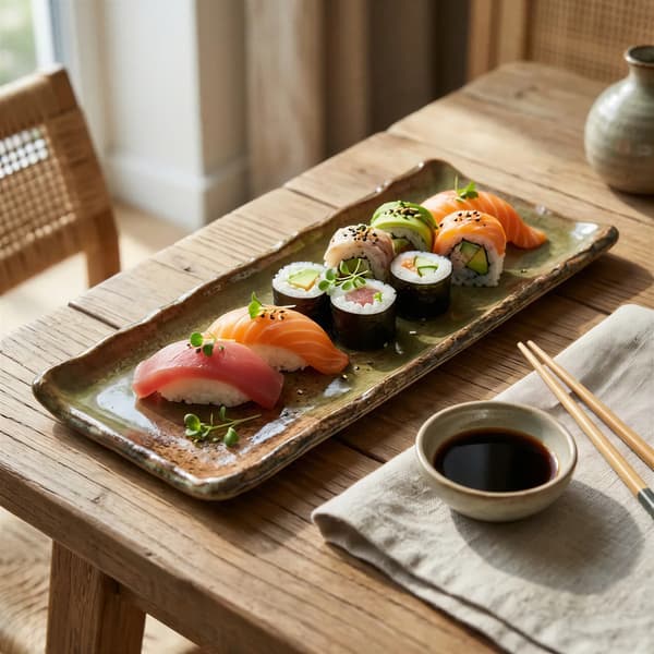 REKTANGULÆR KERAMISK TALLERKEN TIL SERVERING AF SUSHI OG DESSERTER 30,5×10 CM