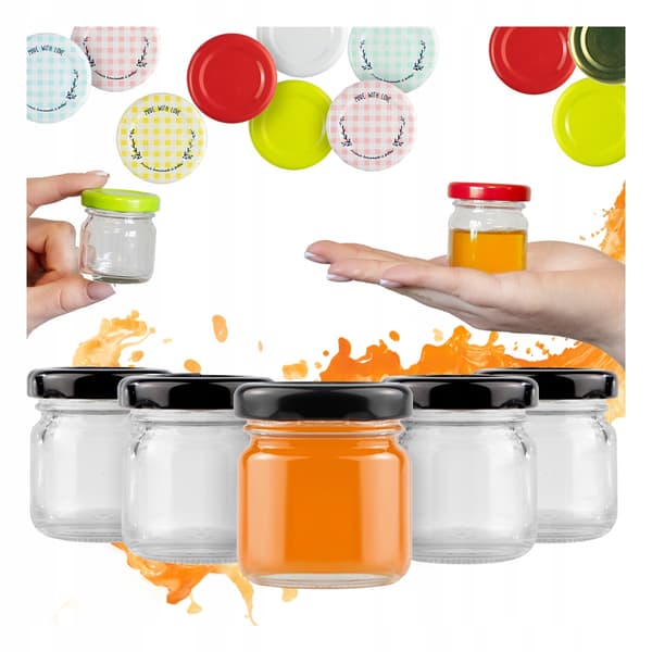 100x burk 40ml med lock för honung, sylt, örter, kryddor, present