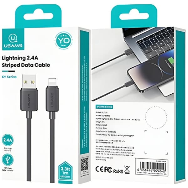 USAMS KY-serien US-SJ689 2.4A USB-A til Lightning-kabel 1m sort