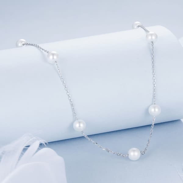 Silverhalsband med snäckskalspärlor, justerbar längd 40-45cm
