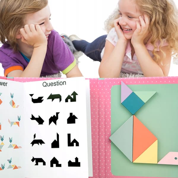 Tangram bok pussel 3D träklossar för barnens dag