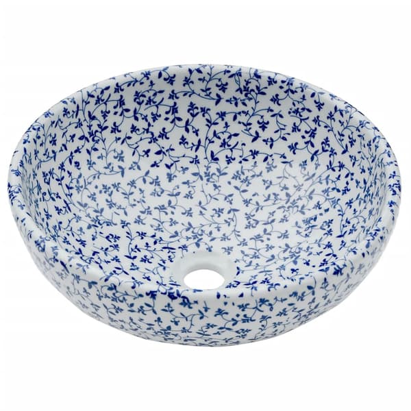 vidaXL bordvask hvid og blå rund 41x14 cm