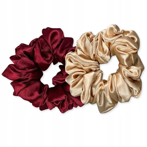 SÆT MED 2 HÅRBÅND satin elastik 13 cm bordeaux beige