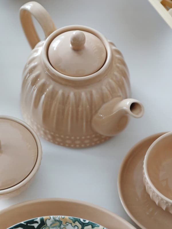 KERAMISK KANDE 1L TIL VARM KAFFE OG TE, MOSAIQUE BEIGE LINE