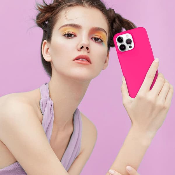 ETUI TIL APPLE IPHONE 14 PRO MAX SILIKONE NEON PINK MED MIKROFIBER