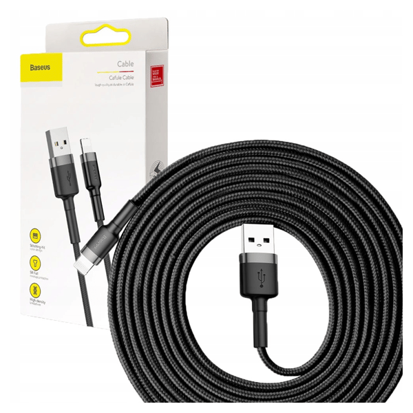 Baseus Cafule 2A Lightning USB-kaapeli 3m (Harmaa-Musta)