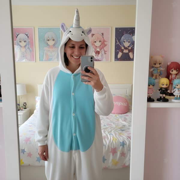 Kigurumi-pyjamas med vit enhörning, 155-165 cm