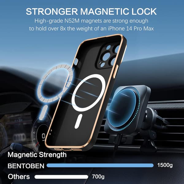 ETUI TIL APPLE IPHONE 14 PRO MAX SILIKONE SORT GULD MAGSAFE A2894 A2651