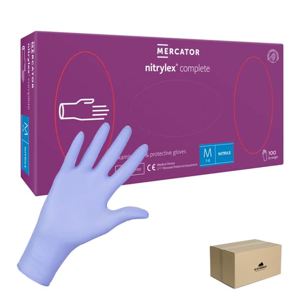 Nitrilhandsker M lilla Mercator Nitrylex Complete 100 stk. karton 10-pak