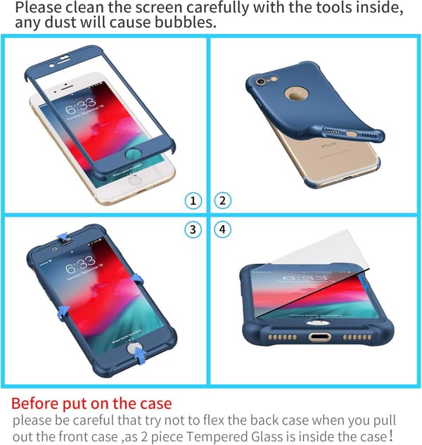 MARINEBLÅT ETUI TIL IPHONE 7/8 4,7' 2xHÆRDET GLAS