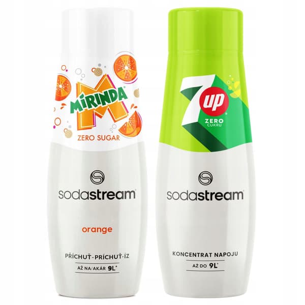 SODASTREAM Mirinda Zero + 7Up Zero -limsasiirappisetti 2 kpl.
