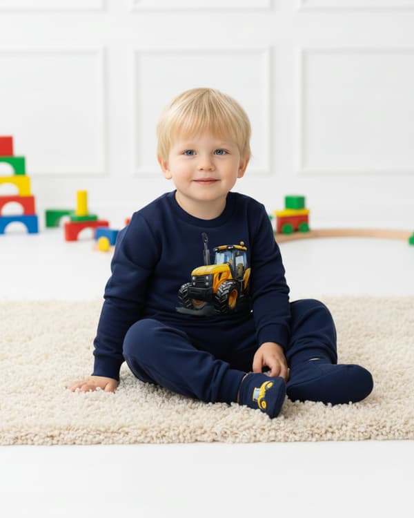 BØRNEPYJAMAS 86 til DRENGE 100% bomuld TRAKTOR-print marineblå