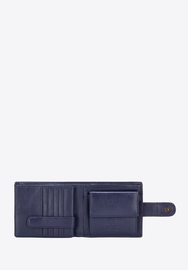 Wittchen Men's Leather Wallet with Snap Closure, Navy Blue, Natural Leather
