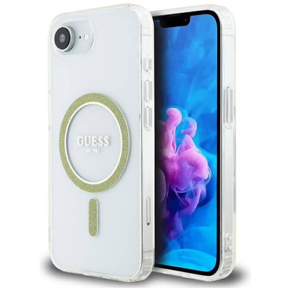Guess IML Glitter Circle MagSafe-etui til iPhone 16e – klart
