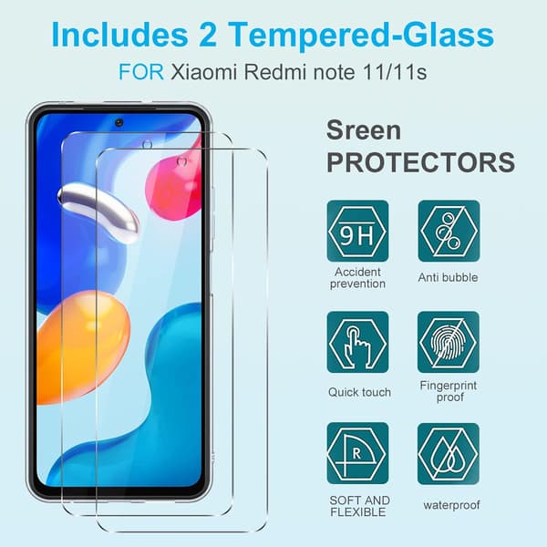 ETUI TIL XIAOMI REDMI NOTE 11/11S GLITTER SILIKONE 2x HÆRDET GLAS
