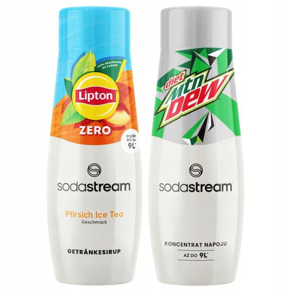 2x SodaStream Lipton Ice Tea Peach Zero sukkerfri sirup + Mountain Dew