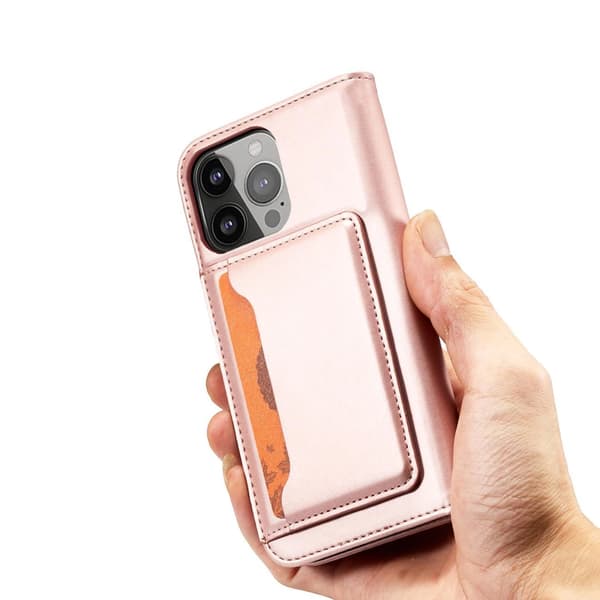 Magnet Kortcover iPhone 14 Pro Flip Pung Lyserød