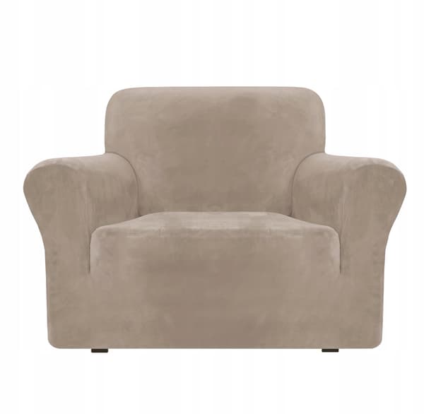 Betræk til stol og sofa 1-persons fløjl elastisk TESS lys beige
