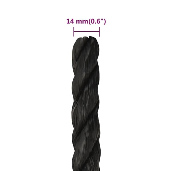 vidaXL arbejdsreb, sort, 14 mm, 100 m, polypropylen