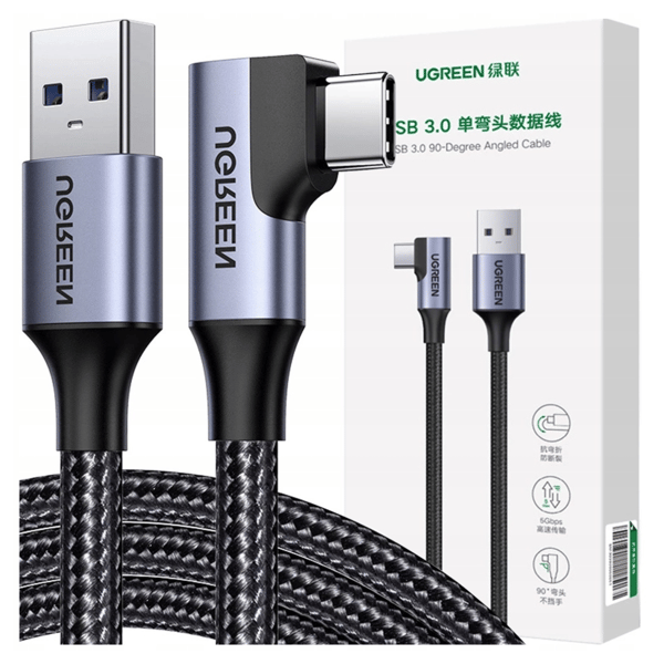 USB til USB-C kabel, vinklet UGREEN US385, 3A, 1m (sort)